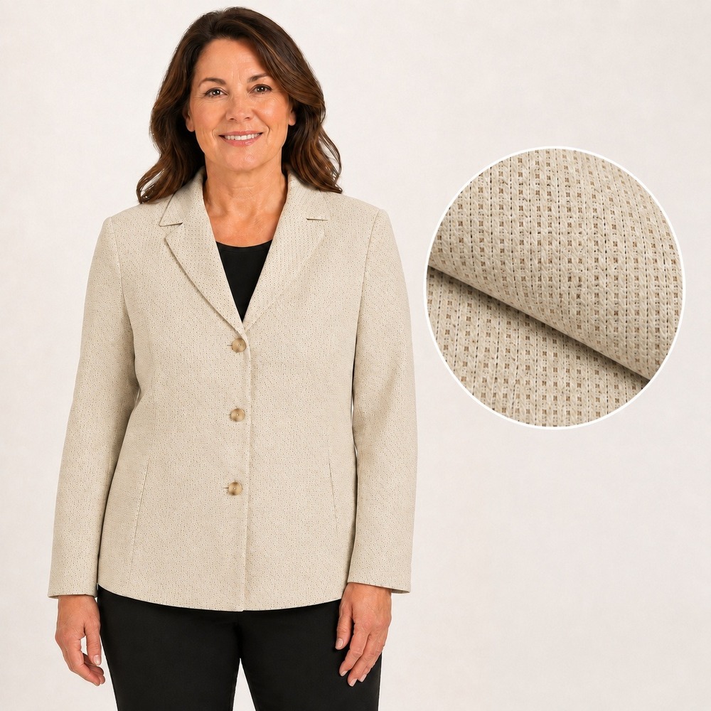 Villager Liz Claiborne Blazer Women 16 Beige Textured 3 Button Career Jacket